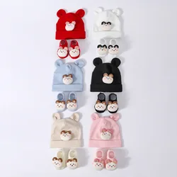 Gorro de peluche y calcetines de algodón para bebé recién nacido