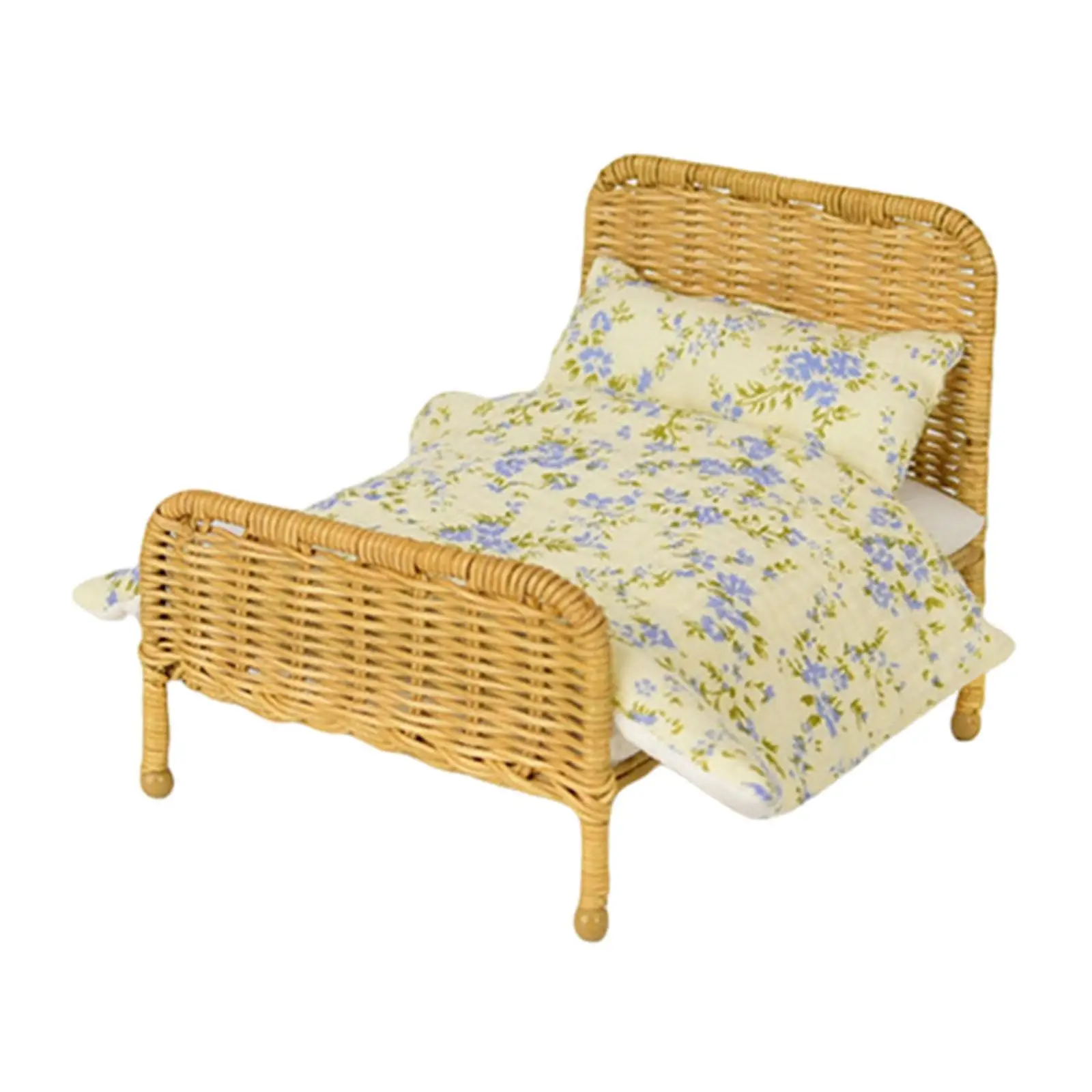 Dollhouse Miniature Ratten Bed 1:6 Dollhouse Decoration Accessories Dollhouse Furniture for Diorama Mini House Photo Props Decor Dollhouse Miniature Ratten Bed 1:6 Dollhouse Decoration Accessories Dollhouse Furniture for Diorama Mini House Photo Props Decor