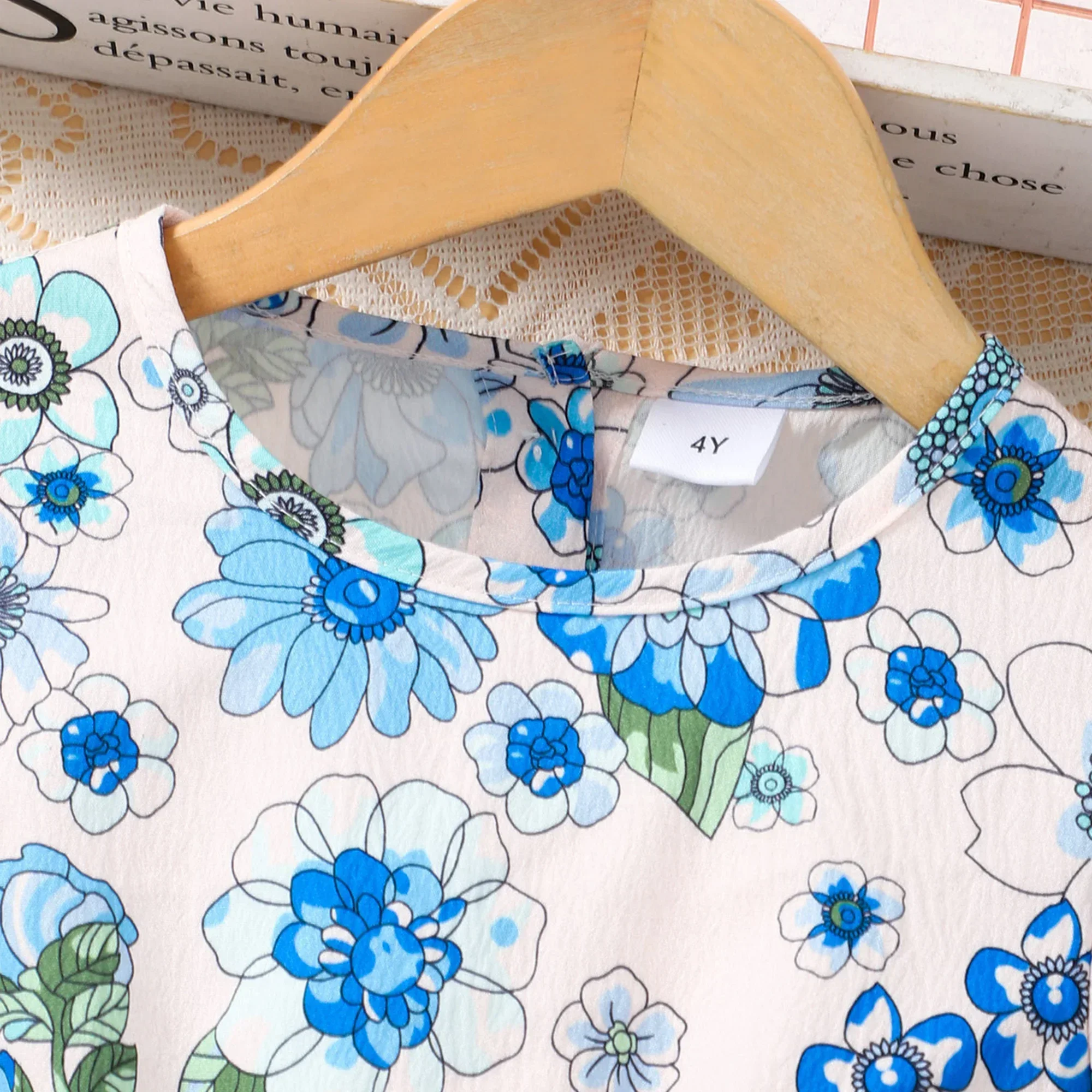 Nuevo Mono de verano para niñas, pelele de manga corta con flores azules para niños, ropa informal de moda para vacaciones para niños de 2 3 4 5 6 7 años - imagen 4