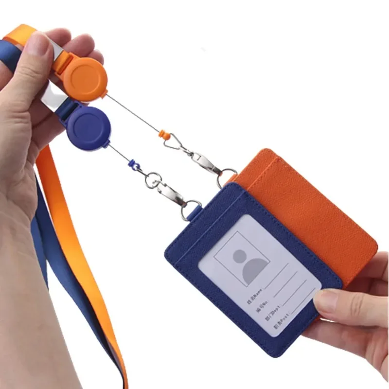 Portatarjetas con cordón retráctil multifuncional, juego de insignias de PU para tarjeta de identificación, etiqueta de nombre comercial, tarjeta de identificación para estudiantes, cuerda para el cuello - imagen 2