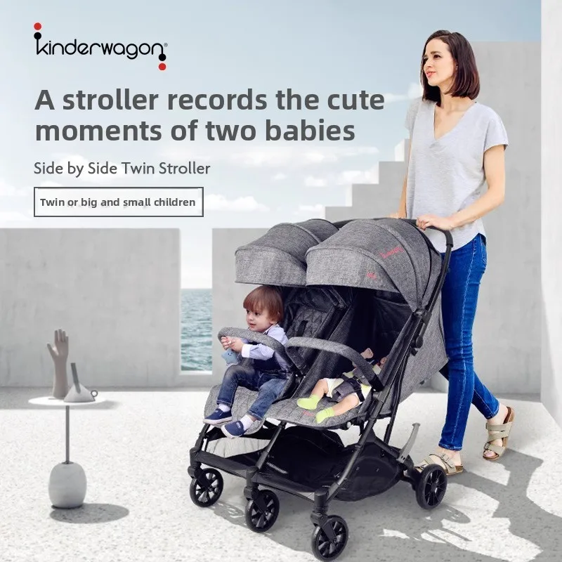 Cochecito gemelo kinderwagon integrado, ligero, plegable, para recién nacido de 0/4 años, puede sentarse y acostarse - imagen 2