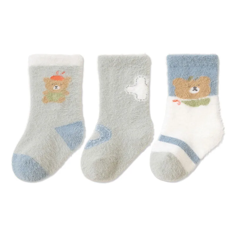 Calcetines de invierno para bebé en tubo, 0-5T, dulce oso de dibujos animados, calcetines gruesos hasta la rodilla para niñas, calcetines coreanos para niños pequeños - imagen 3