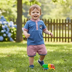 Conjunto bebé verano camiseta bordado animal pantalón cuadros