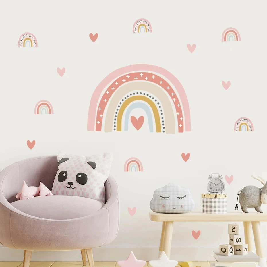 Pegatinas de pared acuarela bohemia para bebé corazón arcoíris - imagen 3