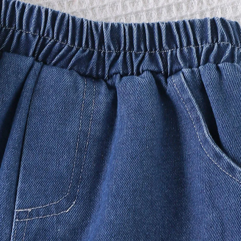 Conjuntos de 2 piezas de ropa de Boutique para niña, moda coreana, Tops de algodón de manga corta con bonito lazo para bebé + Pantalones cortos vaqueros, ropa para niños B202 - imagen 5