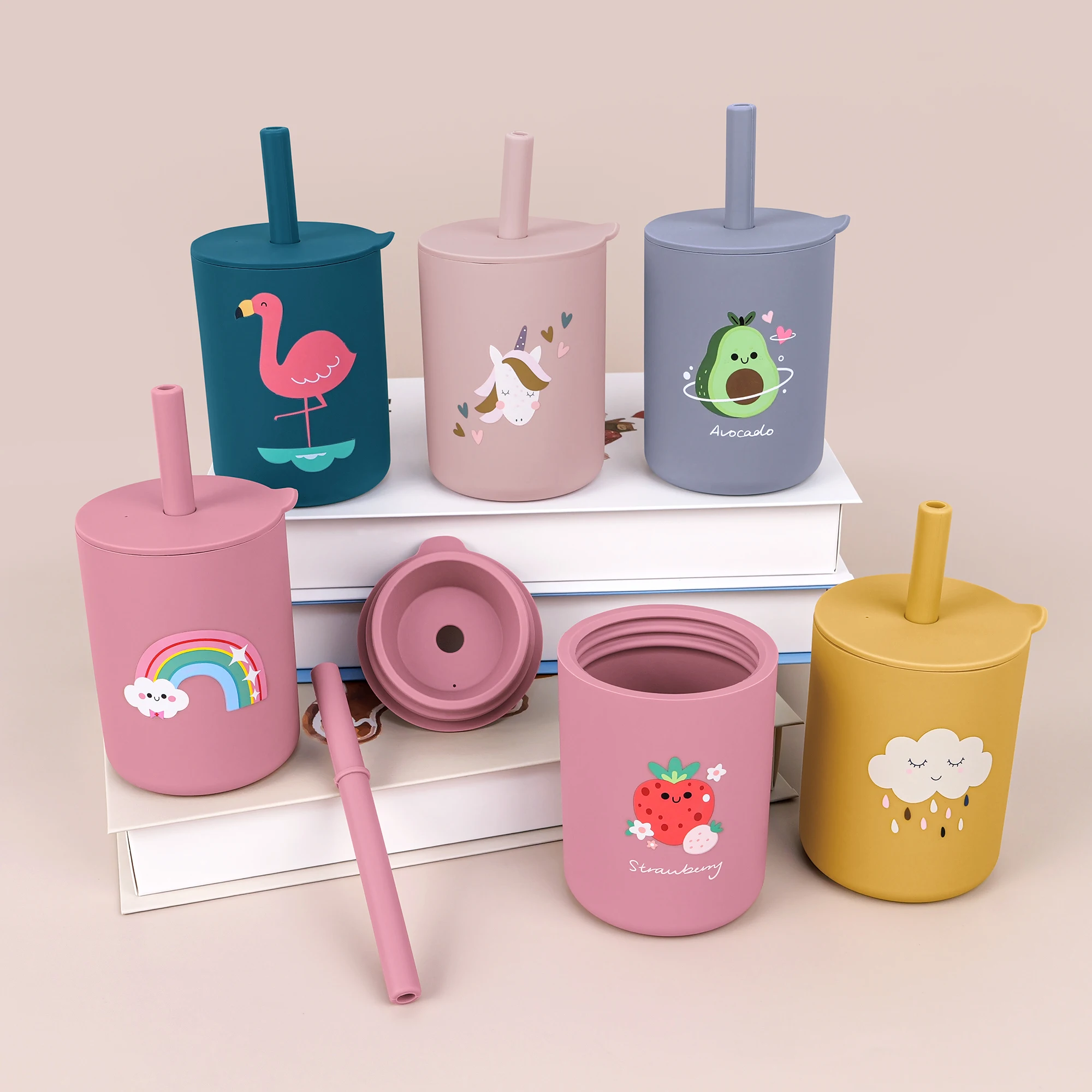 Copa de aprendizaje de silicona con pajita para bebés - imagen 3
