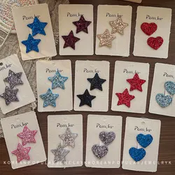 2 unids/set de pinzas para el cabello con forma de corazón y estrella brillante para niñas, pasadores de moda coreana para niños, pinzas para el cabello finas y bonitas, accesorios para el cabello con purpurina