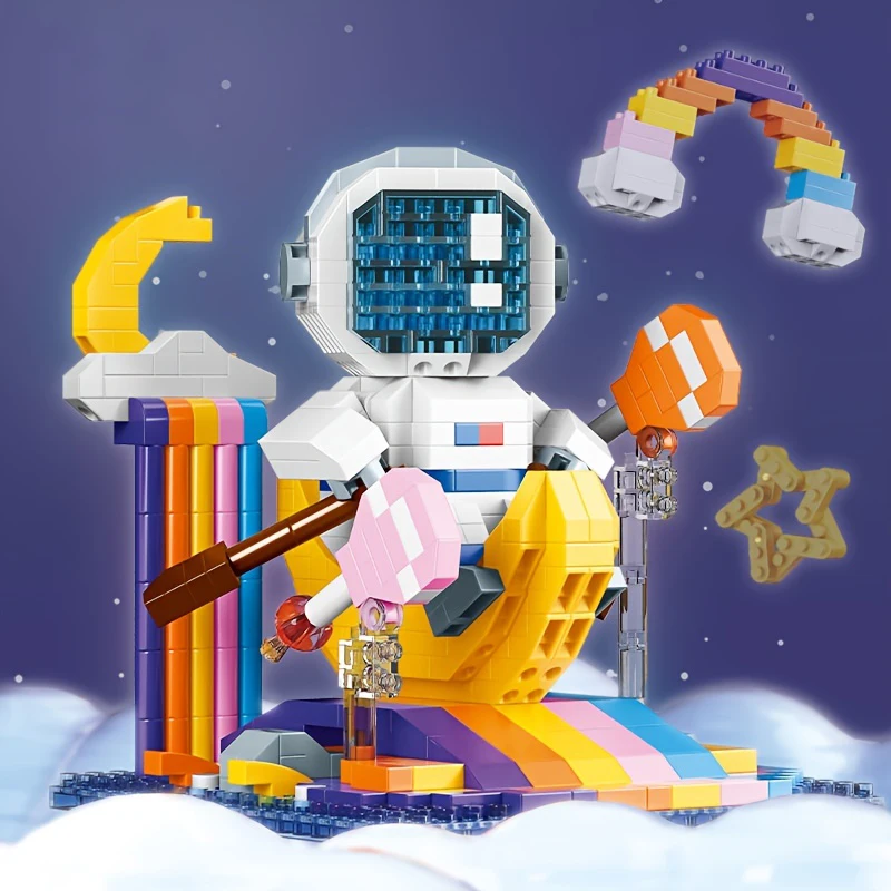 Juego de juguetes de bloques de construcción de astronauta Spaceman con caja de presentación, decoración de escritorio, Mini ladrillos, juguetes DIY para niños, regalos de vacaciones