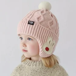 Gorro pompón con orejeras de punto acrílico infantil