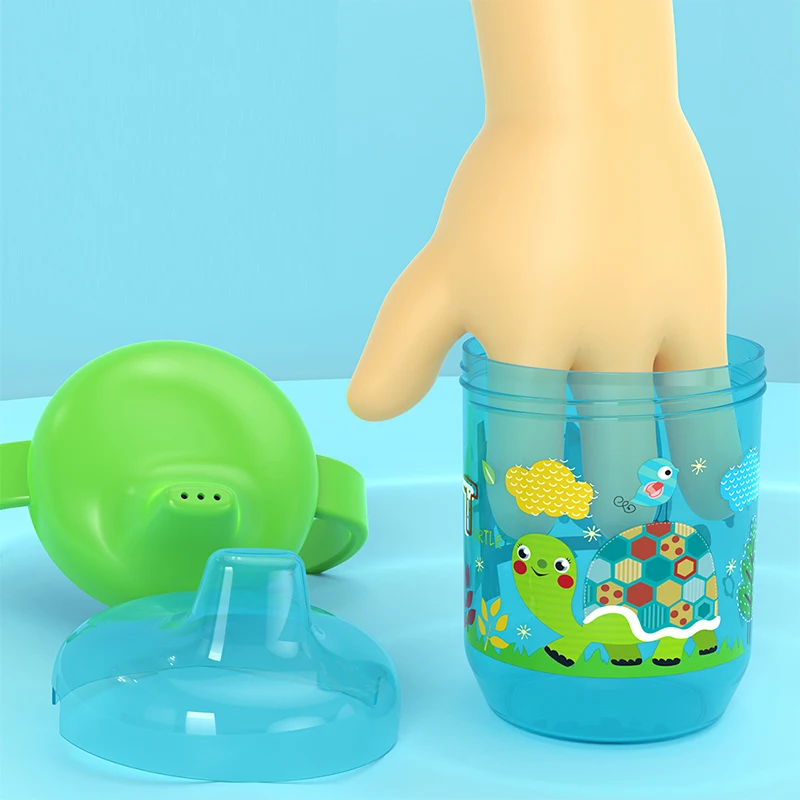 Bonita taza de pico de pato, taza para aprender a beber con doble asa, tapa abatible, sin BPA, a prueba de fugas, botella de agua para bebés con tapa - imagen 4
