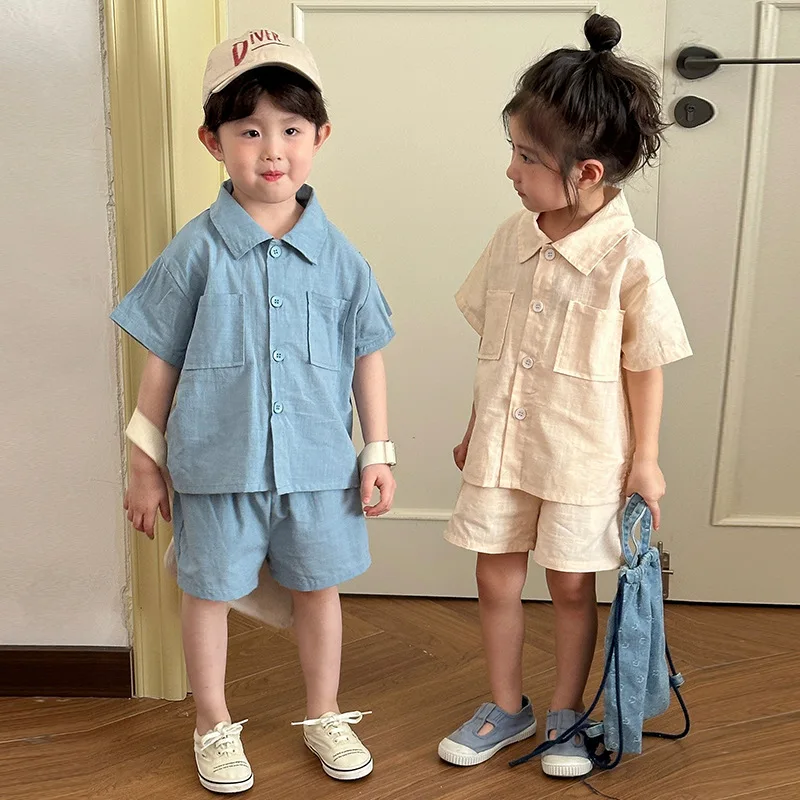 Conjunto infantil de algodón – Camisa y shorts beige para niño - imagen 4