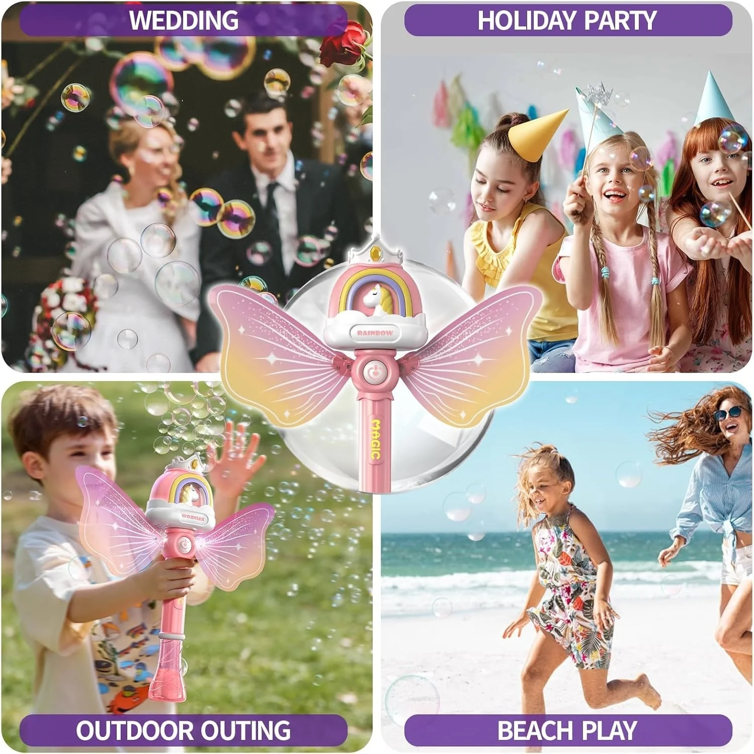 Palo de burbuja eléctrico de Ángel totalmente automático con alas, iluminación de mano, palo mágico, fiesta al aire libre, juguete para regalo de cumpleaños - imagen 4