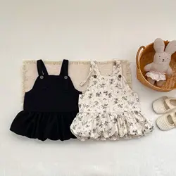 Vestido de niña con tirantes y volantes – Estilo floral dulce coreano