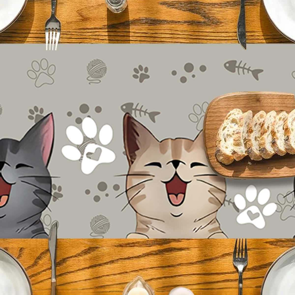 Corredor de mesa de gato con fondo gris, decoración de fiesta de cumpleaños, decoración para niños, decoración de mesa de comedor de cocina, suministros para fiesta de bienvenida de bebés para bodas - imagen 3