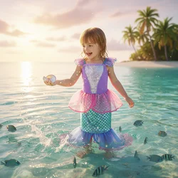 Vestido de sirena brillante elegante con alas delicadas para niña fiesta