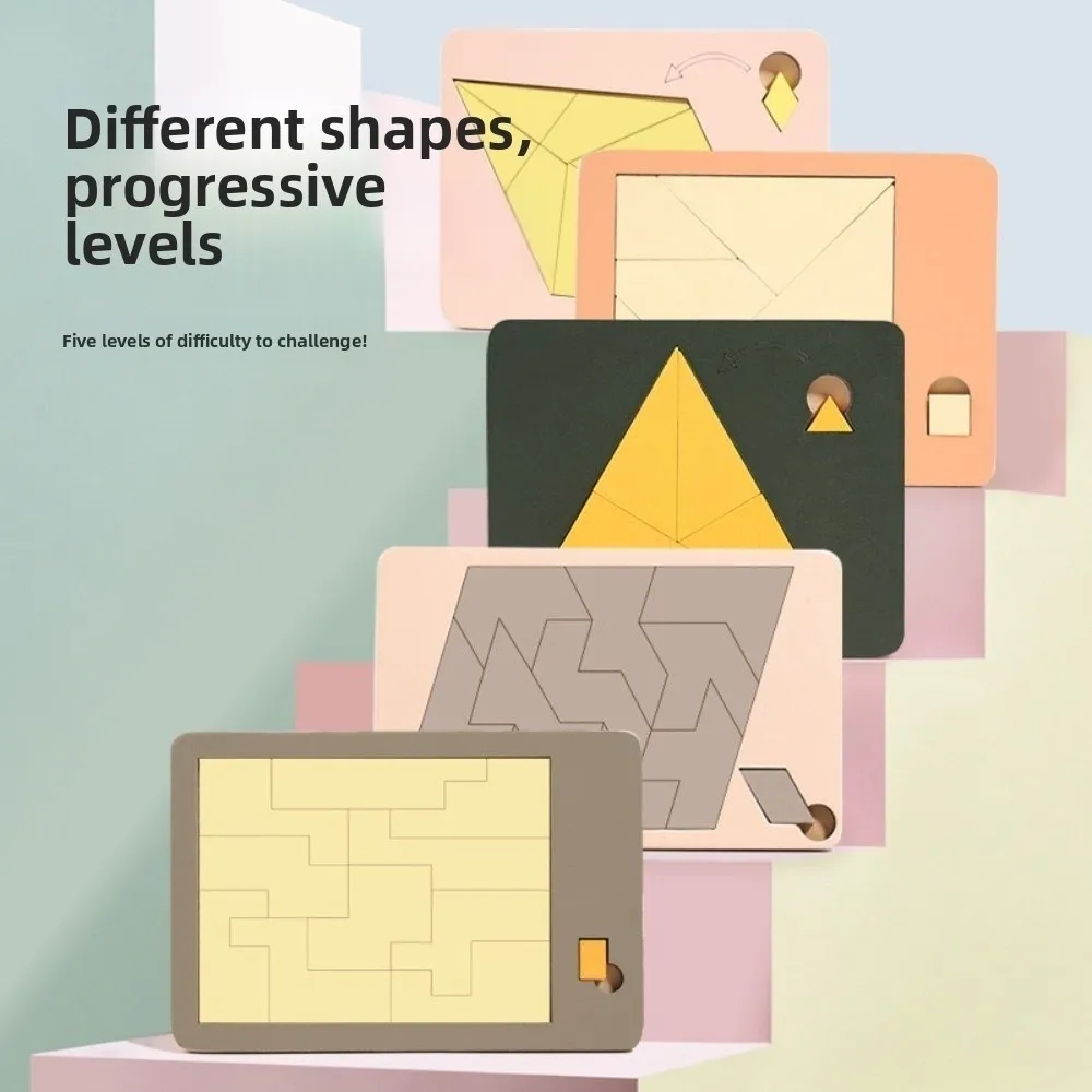 Rompecabezas triangular de forma Irregular, rompecabezas de madera de entrenamiento lógico colorido, rompecabezas geométrico tridimensional Montessori educativo - imagen 5
