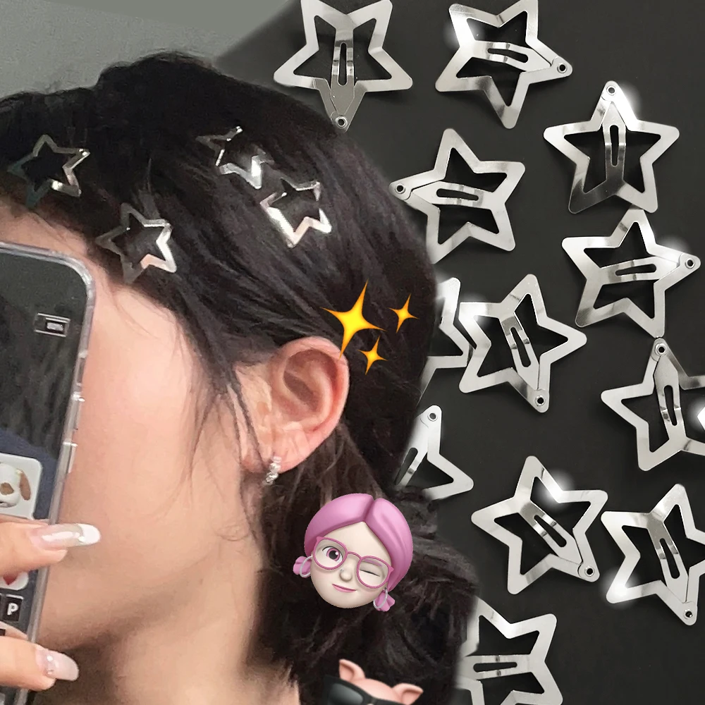 Y2K-Juego de pinzas para el pelo BB con estrella plateada para mujeres y niñas, pasadores laterales de Metal, accesorios para el cabello, regalos para la cabeza