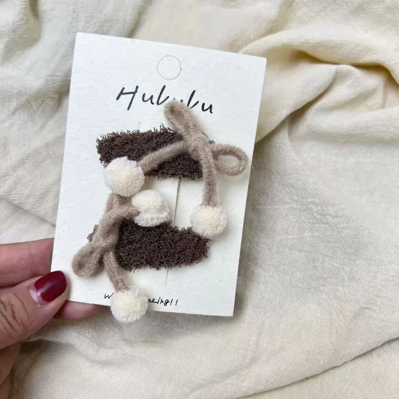 Pinzas de pelo con pompón para niñas – Antideslizantes otoño invierno - imagen 2