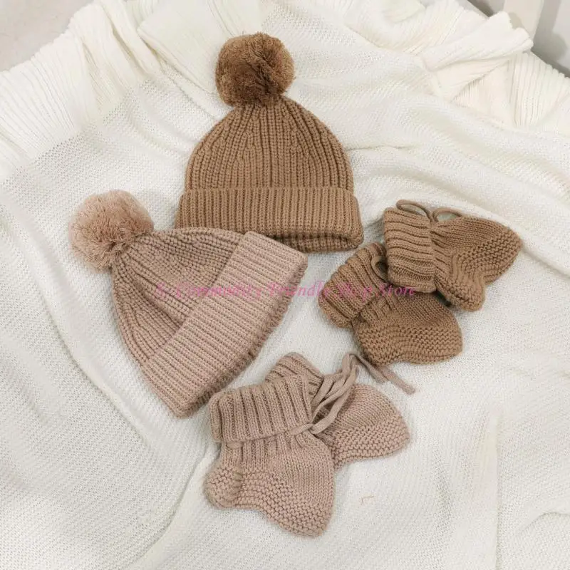 Gorro ganchillo 85AE con pompones, gorro cálido invierno tejido para gorros algodón para niños recién nacidos - imagen 3