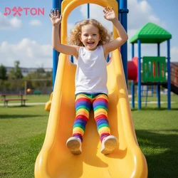 DXTON Leggings a rayas para niños, pantalones pitillo de arcoíris para niñas, ropa de abrigo diaria para niños, pantalones casuales de algodón para niños en las cuatro estaciones