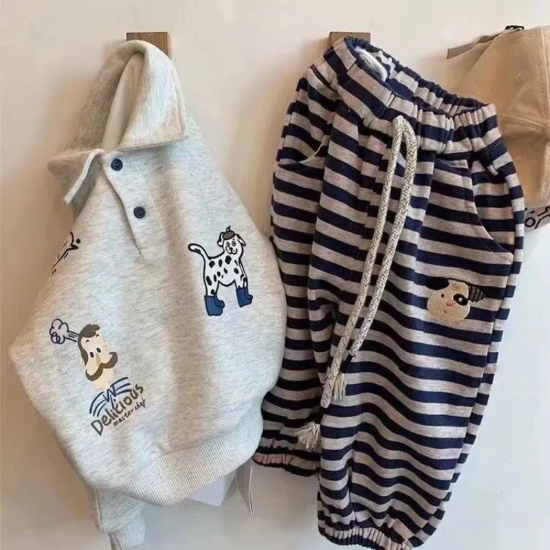 Conjunto de otoño niño sudadera dibujos animados pantalón rayas - imagen 3