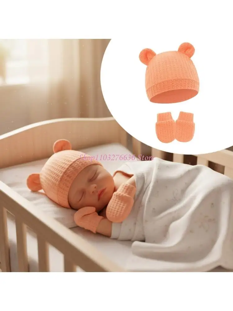 Gorro y manoplas de algodón suave para bebé, cálido y transpirable