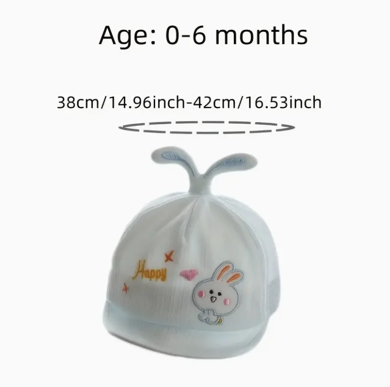 Sombrero para el sol para bebé recién nacido, gorra de béisbol transpirable para jóvenes de 0 a 6 meses con cinta mágica, decoración de conejito bordada - imagen 4