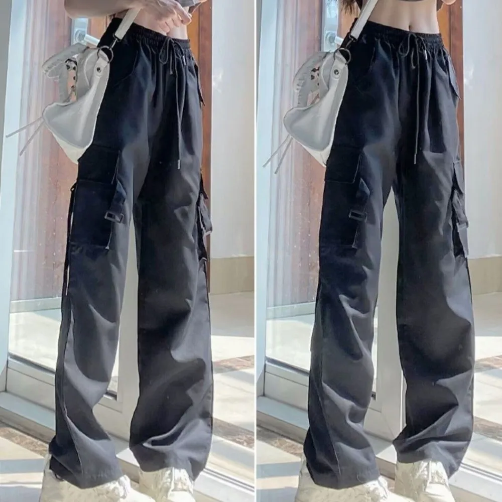 Pantalones Cargo holgados con bolsillos grandes para mujer, pantalones de chándal de pierna ancha Vintage americanos de estilo callejero, pantalones de baile Y2K con múltiples bolsillos - imagen 2