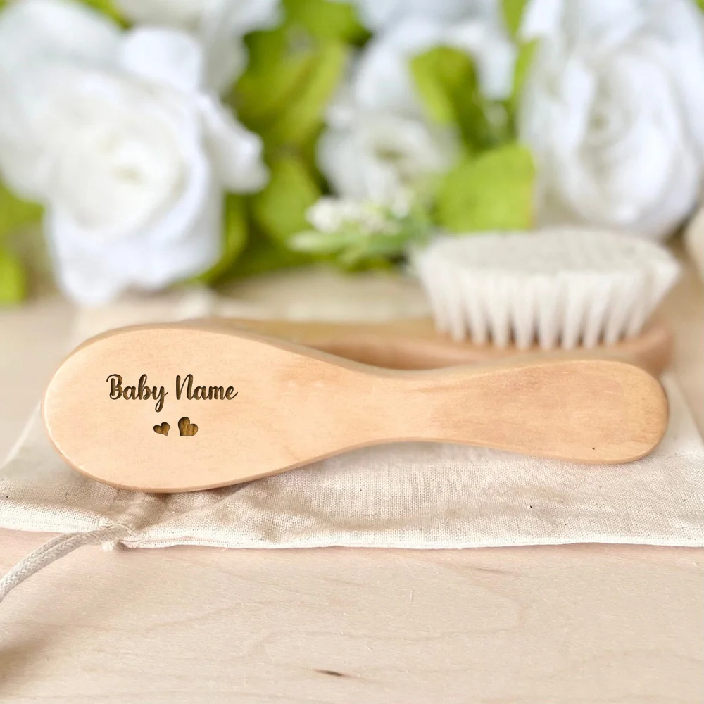 Cepillos para el pelo personalizados para bebé, cepillo para el pelo de madera para recién nacido con grabado de nombre, peine, regalos para cumpleaños/bautismo/aniversario, Baby Shower - imagen 5