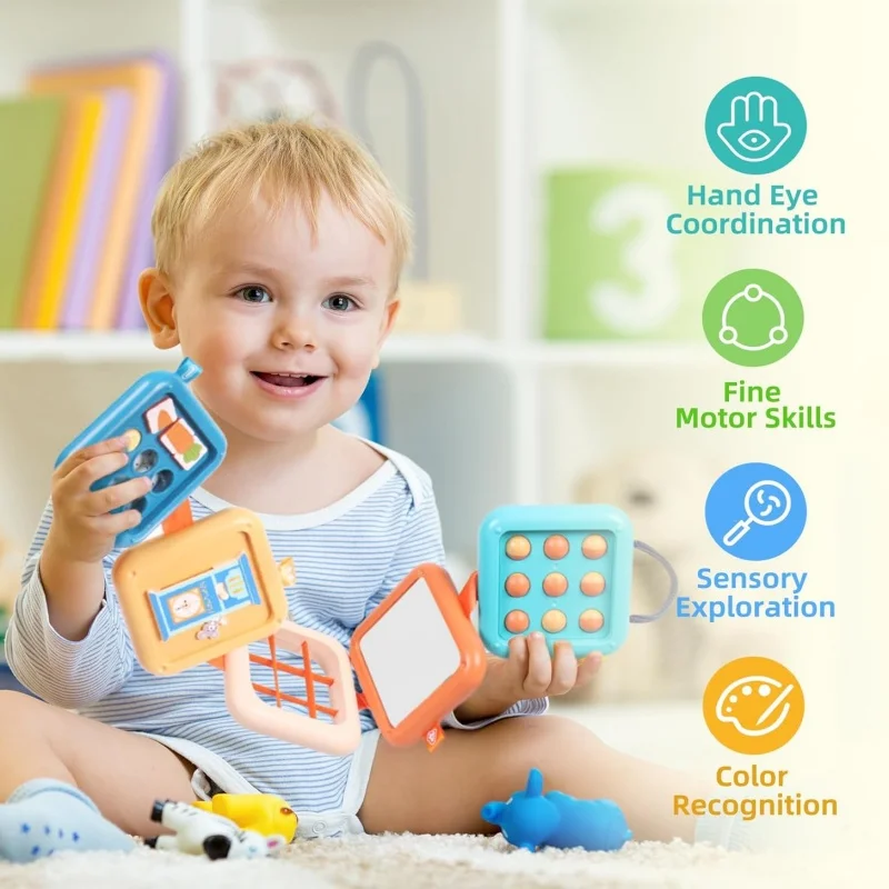 Tablero ocupado Montessori para niños y niñas de 1 a 3 años, rompecabezas sensorial Montessori, cubo apilable, juguete de viaje para regalo de Navidad - imagen 2