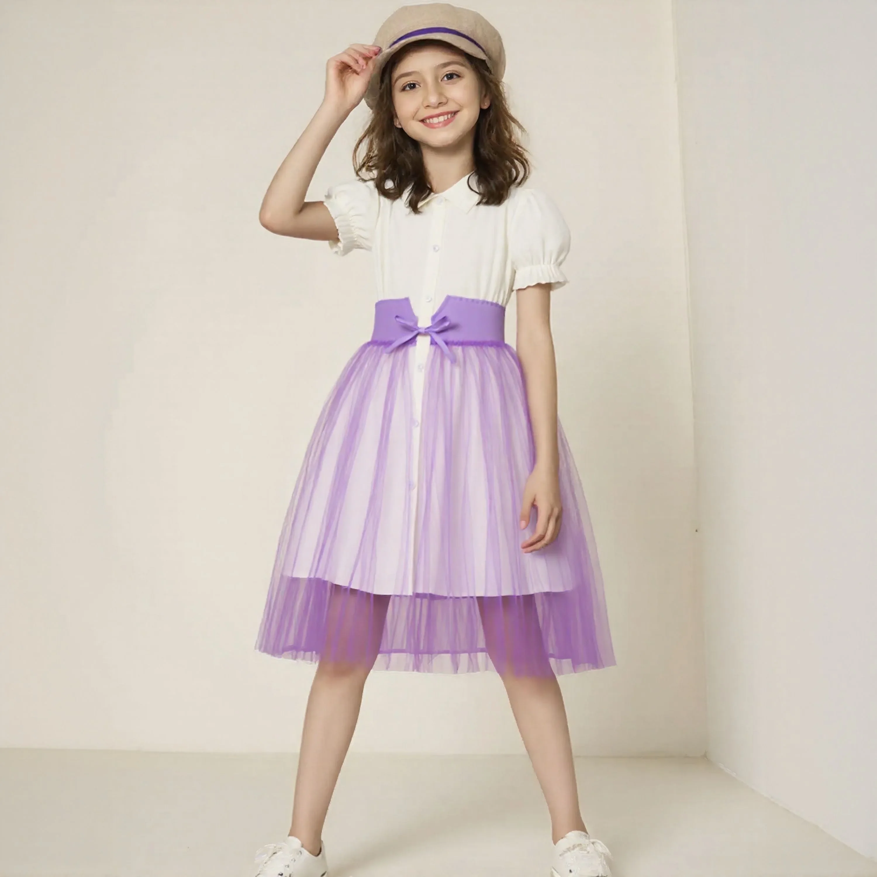 Vestido veraniego retro morado para niña – Ideal en fiestas - imagen 2