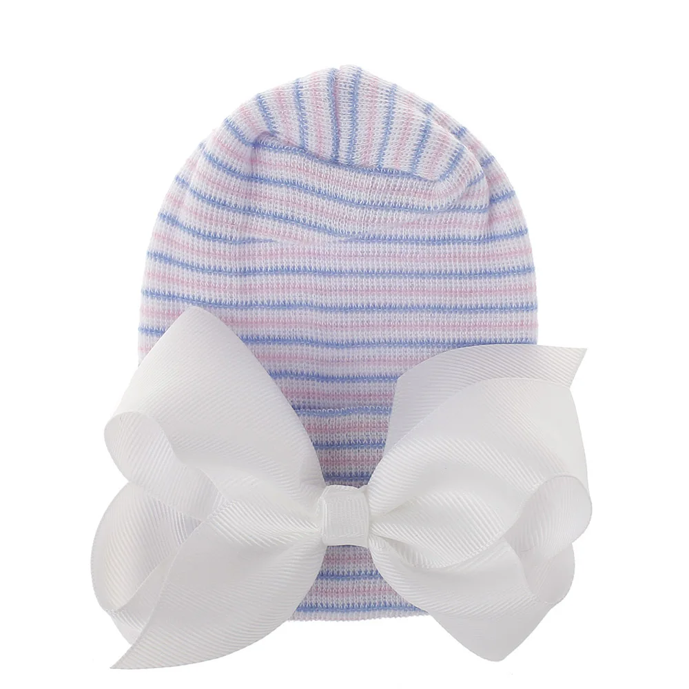 Gorro de punto bonito de Hospital para recién nacidos con lazo, gorros Boknot para niñas, gorro suave con lazo de grogrén para bebés de 0 a 6 meses - imagen 5