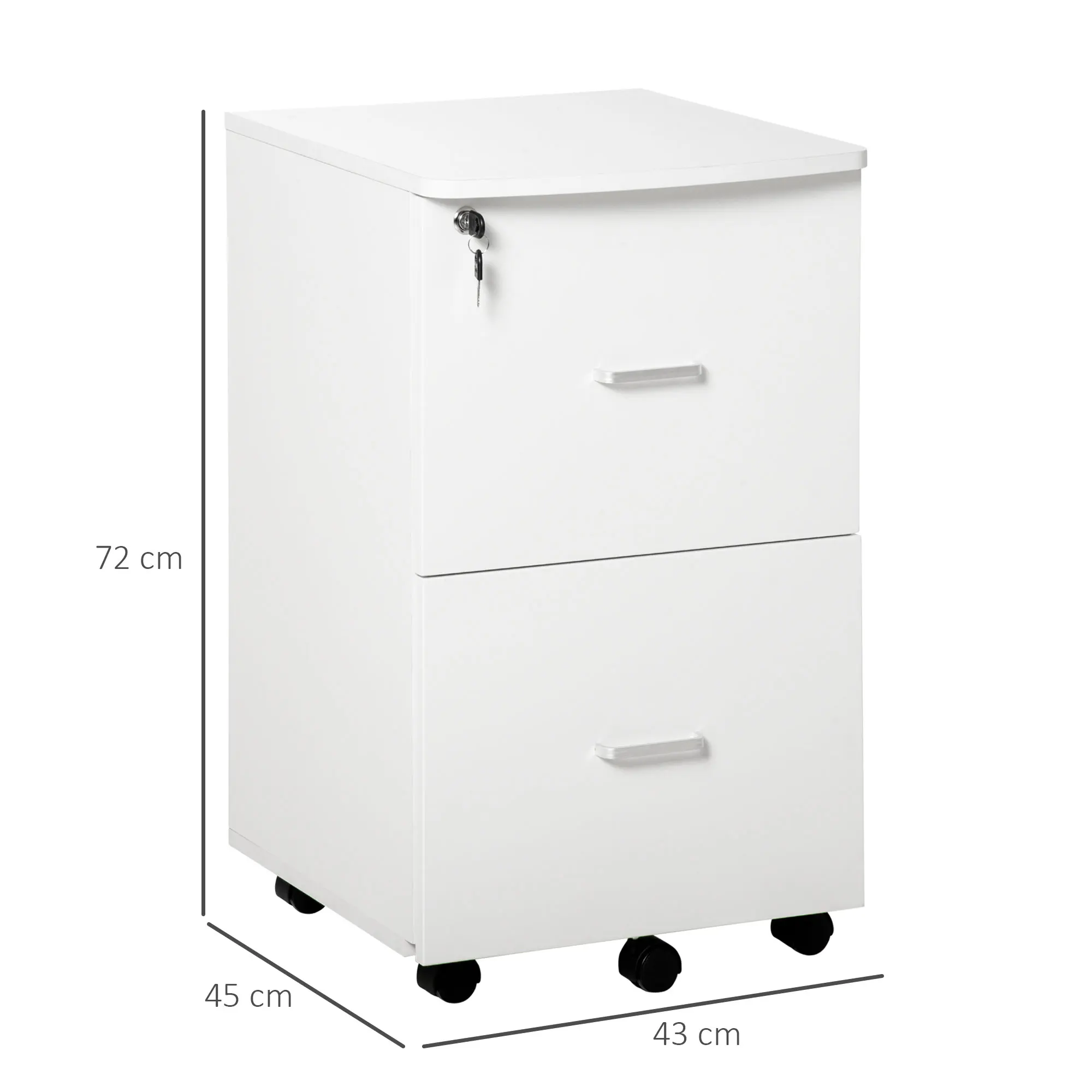 Vinsetto Cajonera de Oficina Mueble Auxiliar para Archivos con 2 Cajones Cerradura de 2 Llaves 5 Ruedas para Tamaño Carta A4 para Estudio Despacho Dormitorio 43x45x72 cm Negro - imagen 3