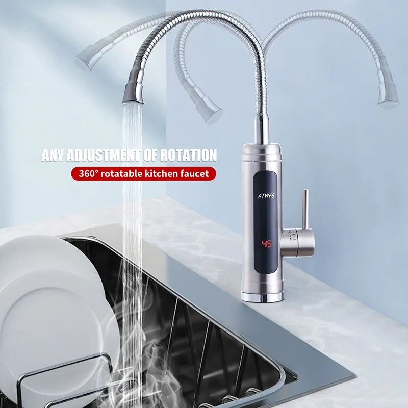 ATWFS-grifo calentador de agua instantáneo, calentadores sin tanque, grifo de agua caliente para cocina, calefacción eléctrica para baño, carcasa de acero inoxidable de 220v
