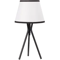 HOMCOM Lámpara de Mesa con Trípode de Metal Lámpara de Escritorio con Pantalla de Tela y Casquillo E27 Máx. 40W Estilo Moderno para Dormitorio Salón Ø25x50 cm Blanco y Negro
