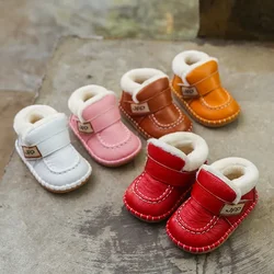 Botas de nieve de cuero genuino para niños y niñas, zapatos de felpa cálida para exteriores, zapatos de fondo suave para niños pequeños, Otoño e Invierno