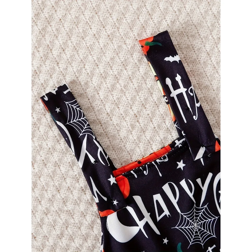 Conjuntos de disfraz de Halloween para bebé, niño y niña, pelele con patrón de calabaza de manga larga + pantalones con tiras de grafiti, ropa de vacaciones de 2 uds para 0-2 años - imagen 4