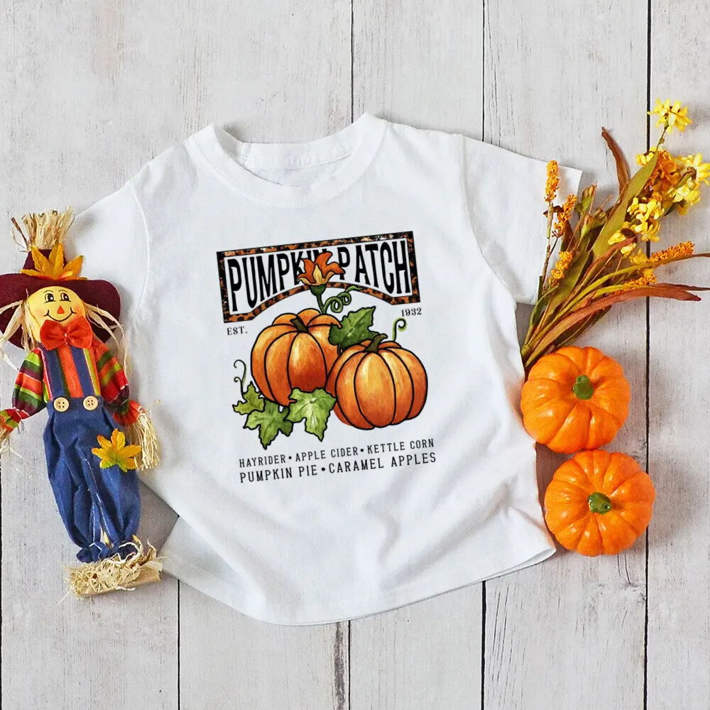 Camiseta con estampado de calabaza en el parche para niños, ropa de fiesta de Halloween, Día de Acción de Gracias, manga corta - imagen 4