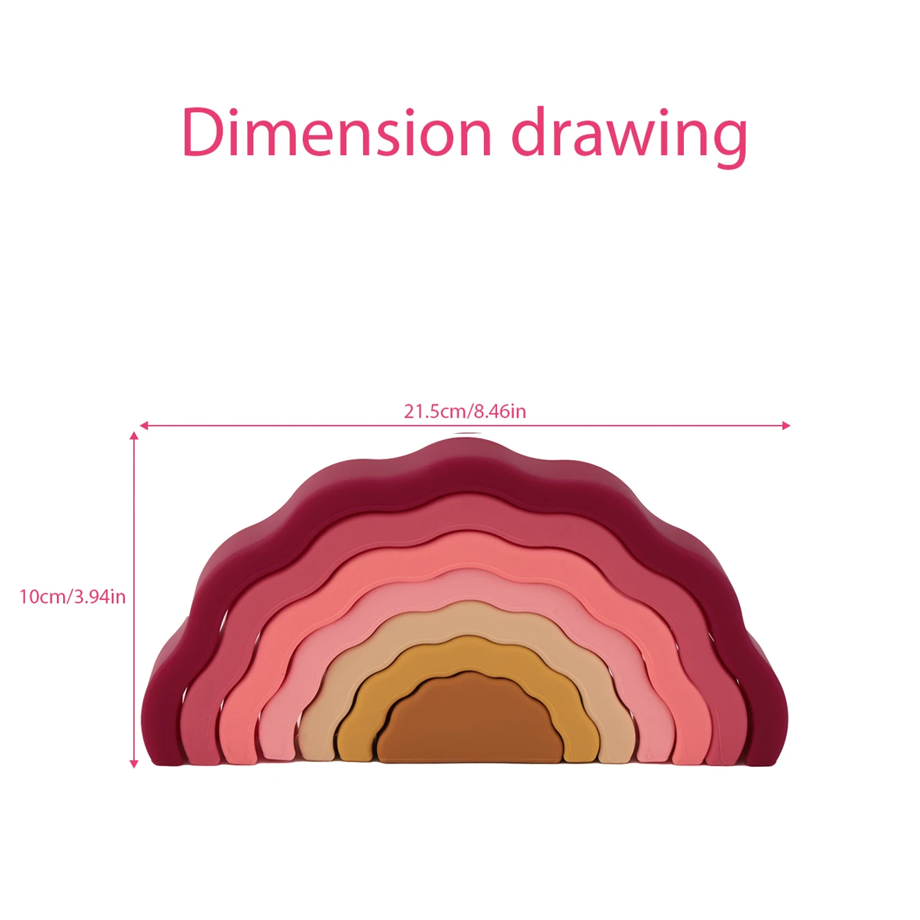 1 Juego de juguete apilable de ondas de arcoíris para niños, mordedor de silicona sin BPA, juguete de aprendizaje sensorial Montessori para bebés de 0 a 3 años, 1 Juego - imagen 4