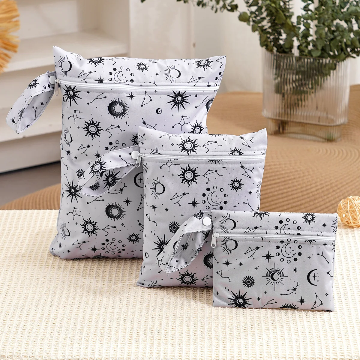 3 unids/set de tela reciclada, bolsa húmeda impermeable, bolsas húmedas y secas para pañales de tela de bebé, traje de baño, ropa húmeda, bolsa de almacenamiento sanitario