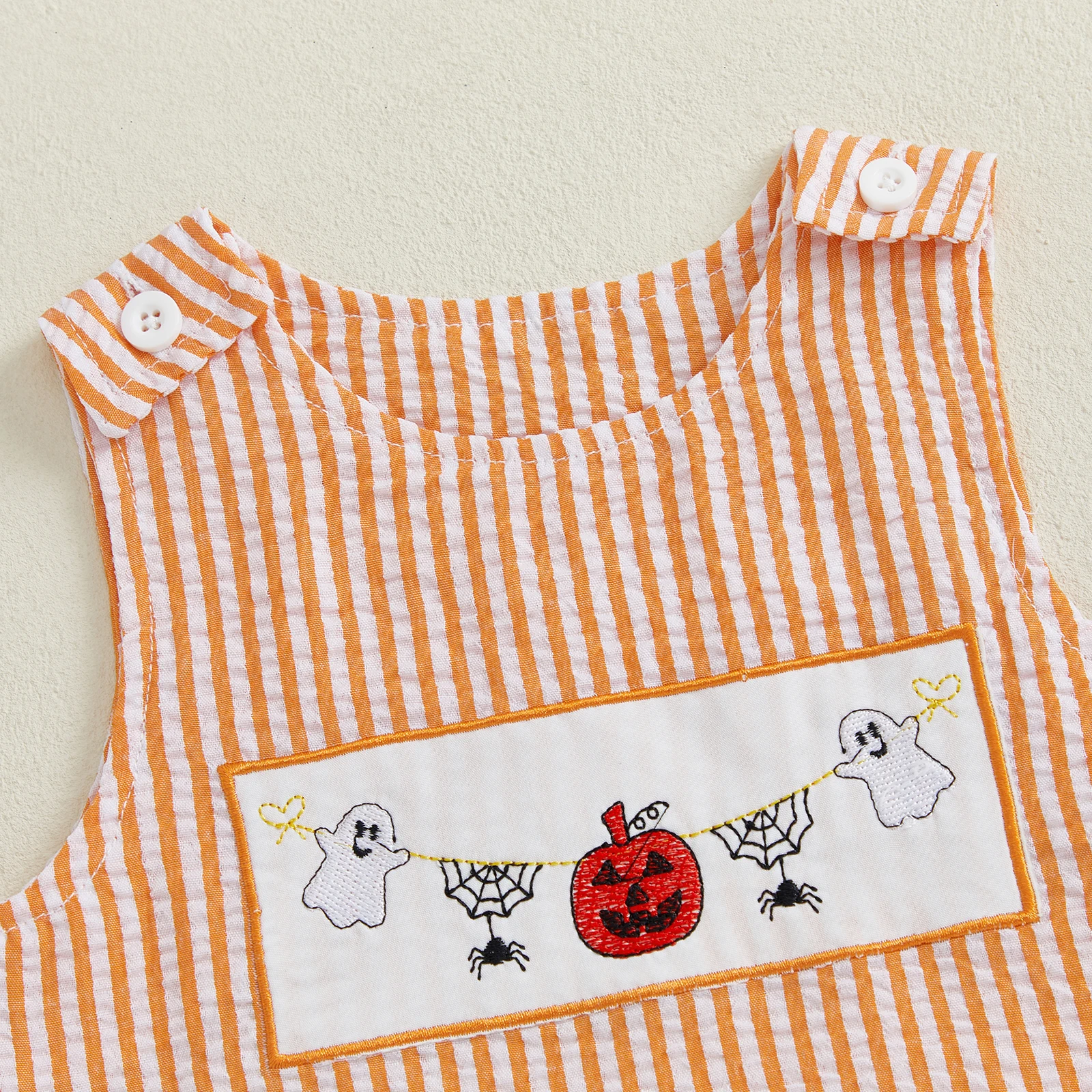 VISgogo-mono bordado de calabaza Bosy para niña, sin mangas, cuello redondo, peleles a cuadros dulces, ropa de Halloween - imagen 4