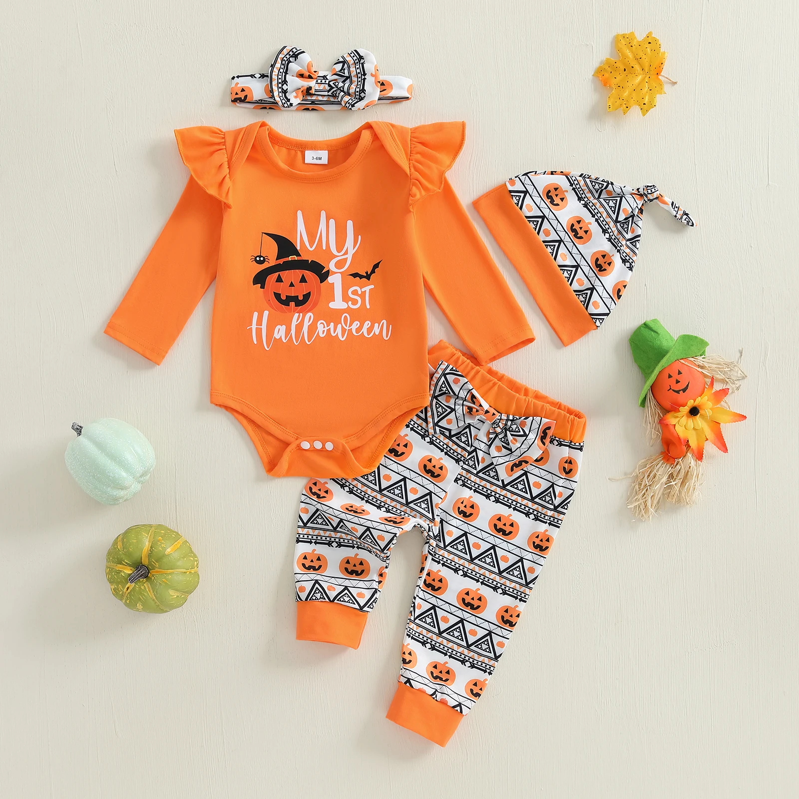 VISgogo Mameluco Halloween para niña – Estampado letras y calabaza - imagen 2
