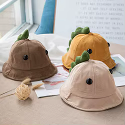 Sombrero de cubo pana niño suave diseño dinosaurio protección sol