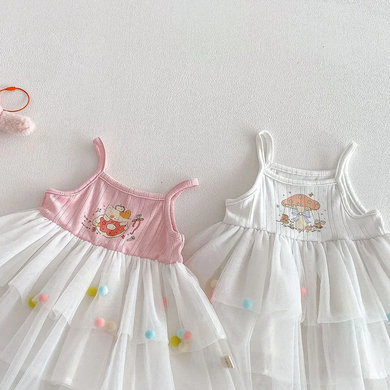 MILANCEL Vestido de primavera para niña con falda de niveles y gato - imagen 4