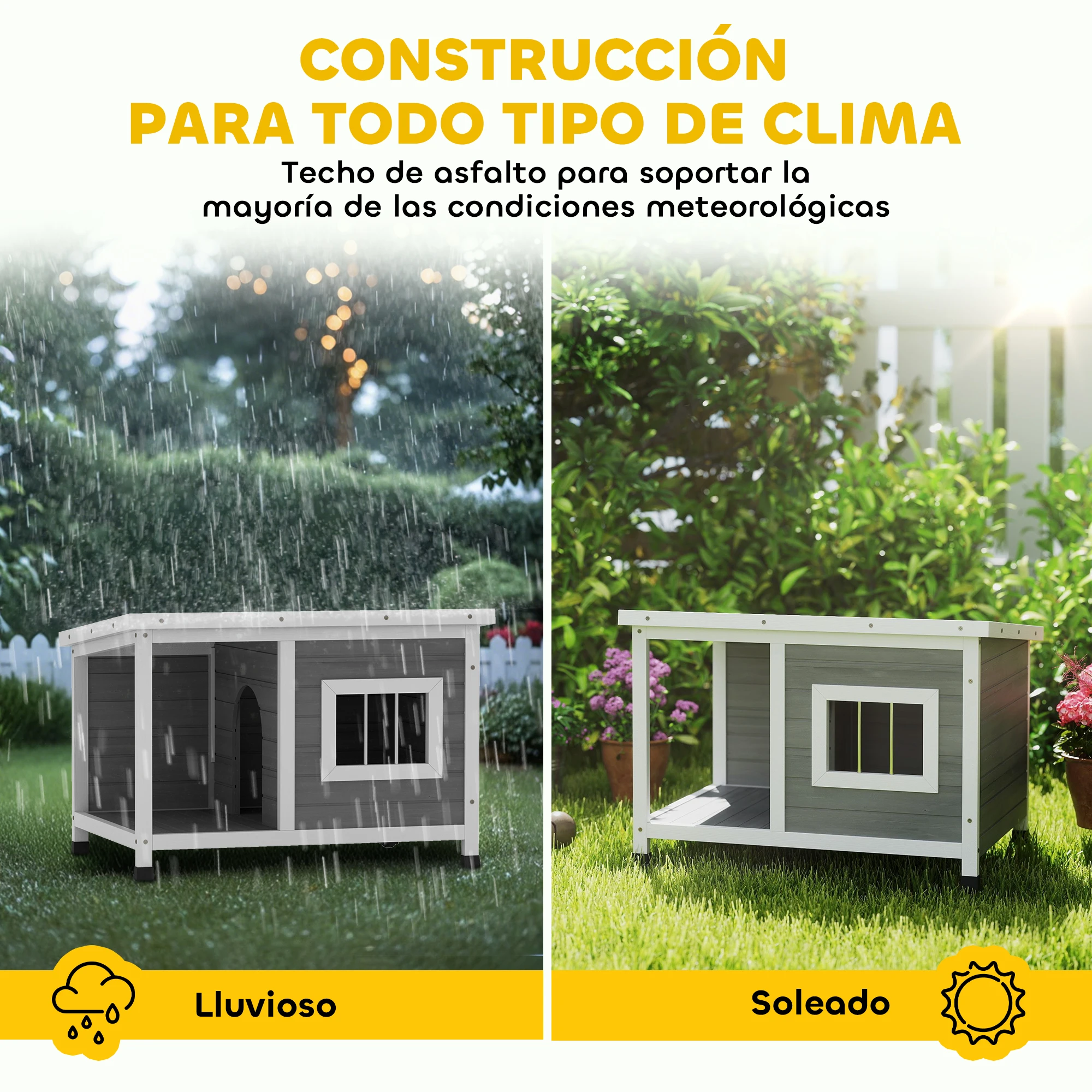 PawHut Caseta para Perros Exterior 85,5x62x60 cm Casa para Perros de Madera con Techo Asfáltico Abatible Puerta y Ventana para Perros Pequeños Gris - imagen 5
