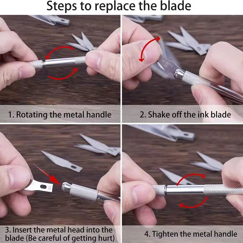 Cuchillo para bolígrafo, cuchillo artesanal de Metal plateado de alta calidad con hoja, escultura de grabado, herramientas artesanales, accesorios de tallado en madera ZYF, 1 ud. - imagen 5