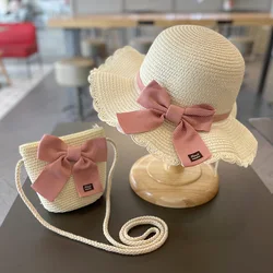 Sombrero de paja para niña con lazo de encaje