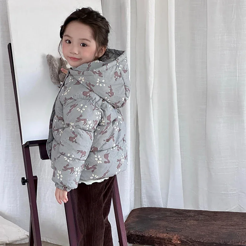 Abrigo acolchado suave de invierno para niña con capucha y patrón - imagen 2
