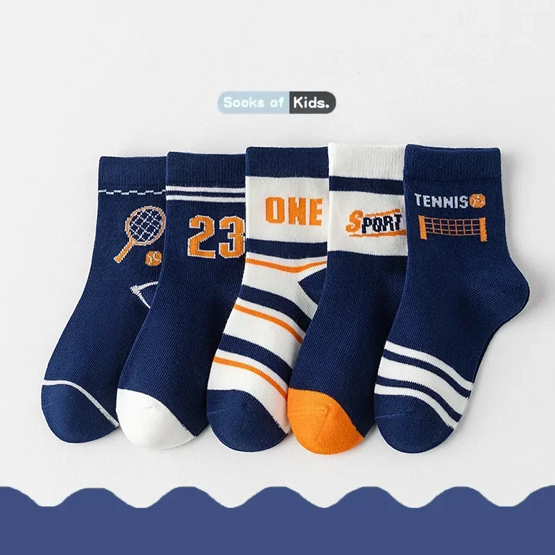 5 pares de calcetines deportivos para chico y niña, calcetines de pantorrilla con números y letras de estilo americano a la moda, calcetines escolares de algodón suave para otoño y primavera - imagen 5
