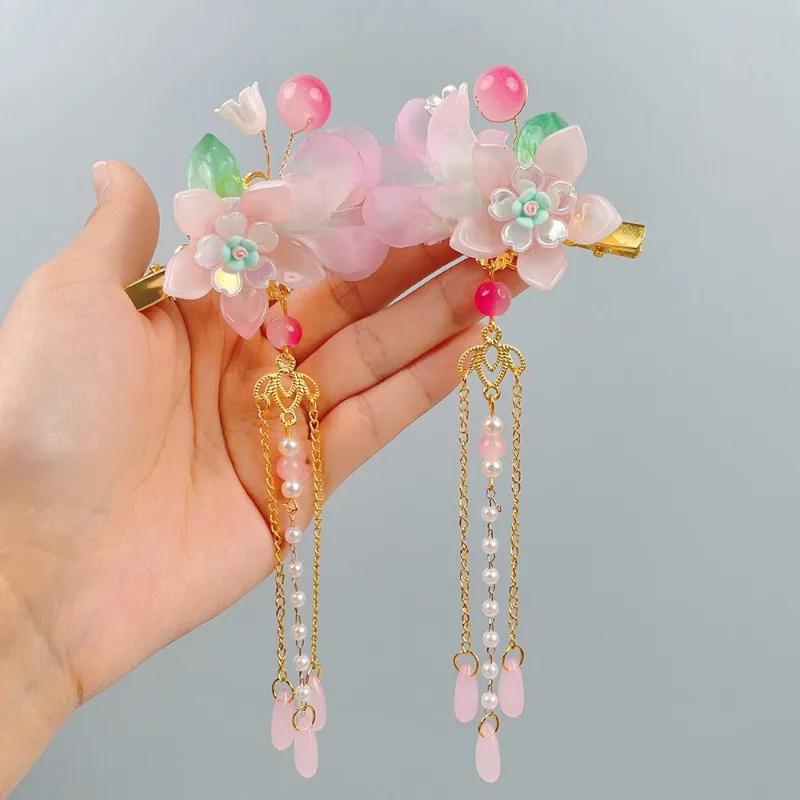 Accesorios para el cabello para niñas, accesorios para el cabello de estilo antiguo para niños, tocados Hanfu, pasos de disfraz para niñas, pinzas para el cabello con borlas oscilantes - imagen 2